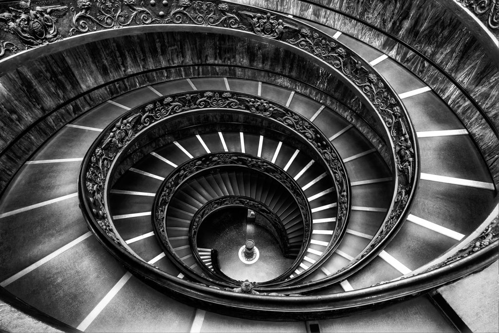 Bramante Staircase Vatican City - (Black and White) - Douglas Stratton